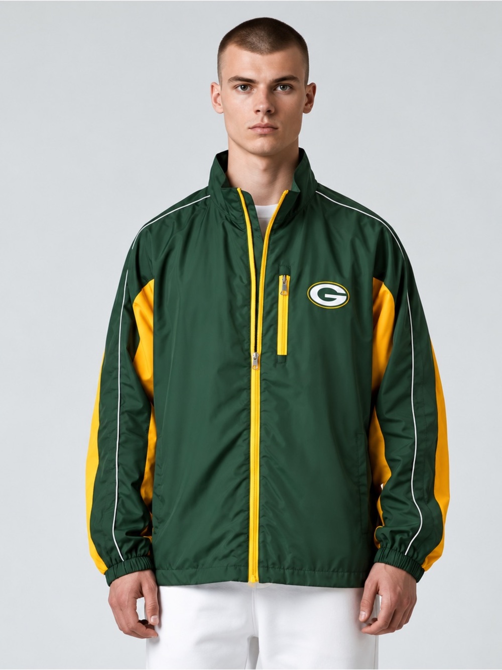 NFL Football Team Green Bay Packers Green/Yellow Full Zip Jacket NWT Large